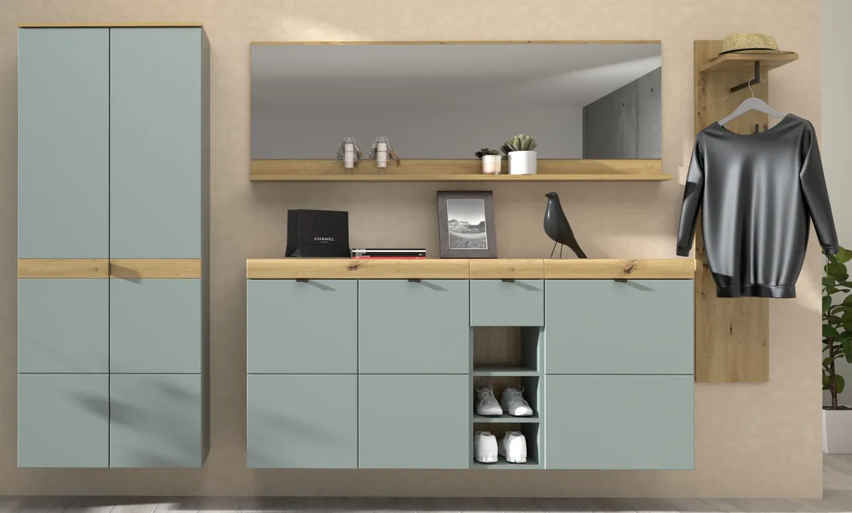 Garderobe - Schilfgrün, Artisan Eiche Nachbildung