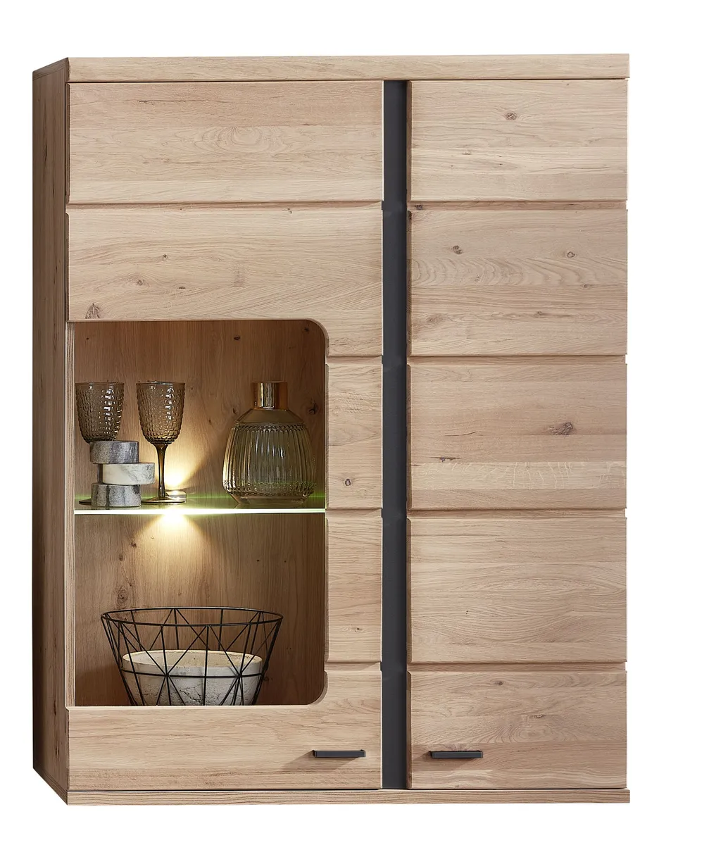 Hängevitrine  - mit Beleuchtung, Holzfarben, Teilmassiv