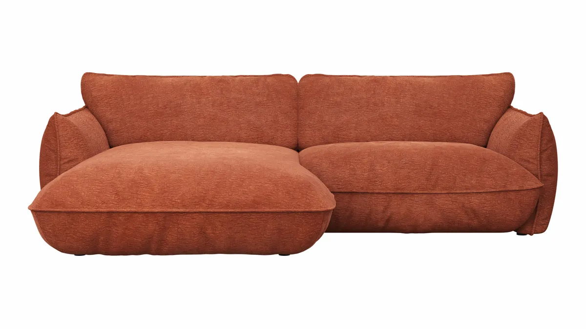 Ecksofa Fluffy - 2,5-Sitzer mit Longchair rechts inkl. Rückenlehne verstellbar, Stoff, Kupfer