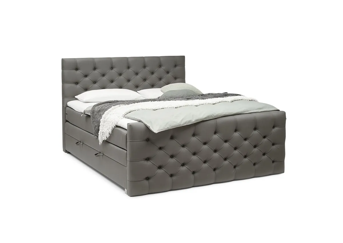 Boxspringbett SANDRIN E- Liegefläche ca. 180x200 cm, Stoff, Dunkelgrau, inkl. Stauraum und Fußteil