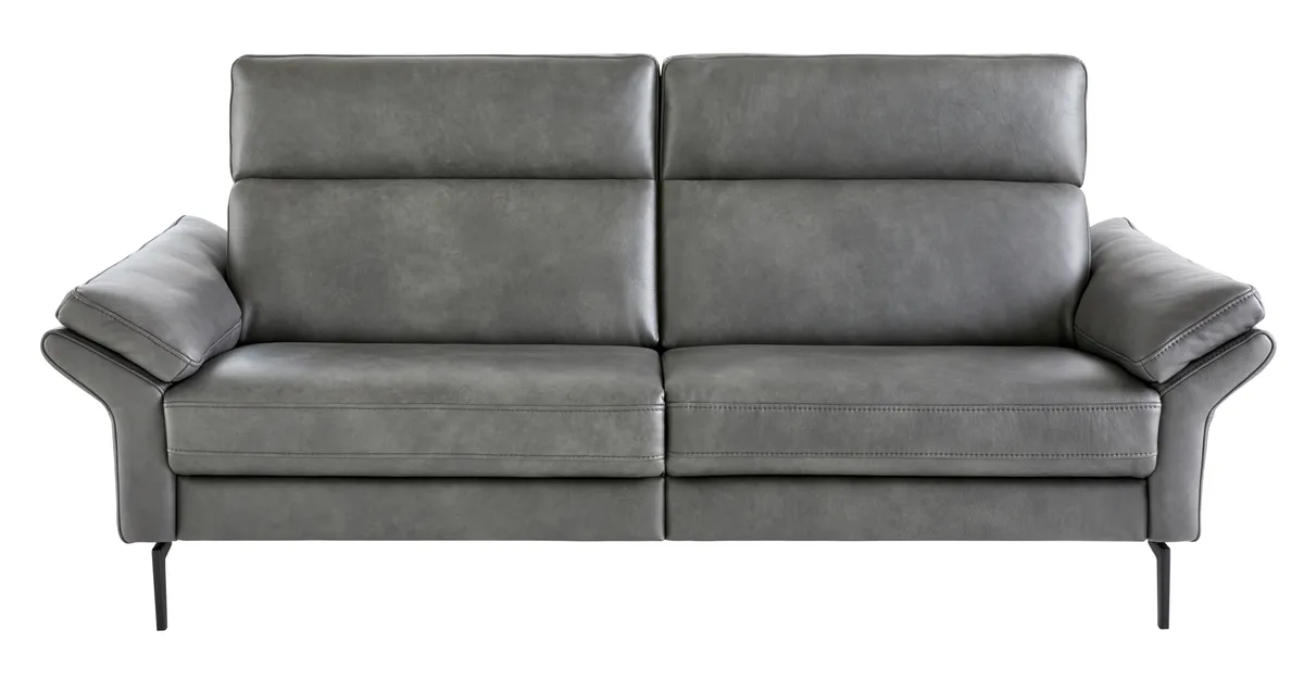 Sofa Atella - 3-Sitzer, inklusive Kopfteilverstellung, Leder, Anthrazit