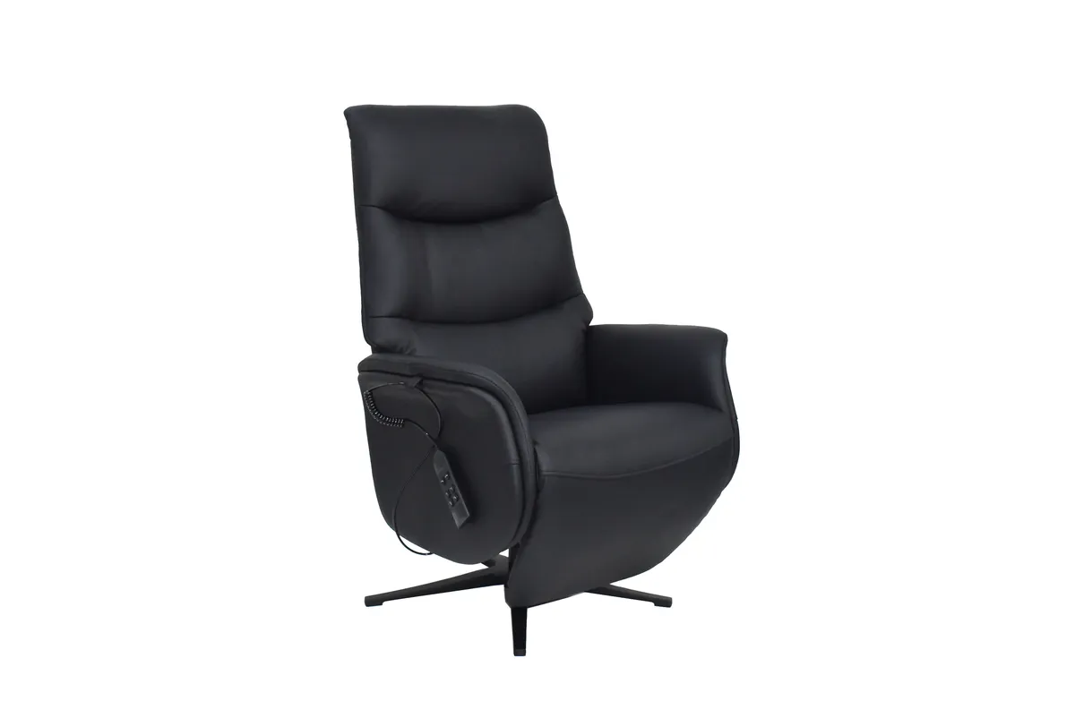 TV-Sessel MAREK - drehbar, Relaxfunktion, Kopfteilverstellung, Leder, Schwarz