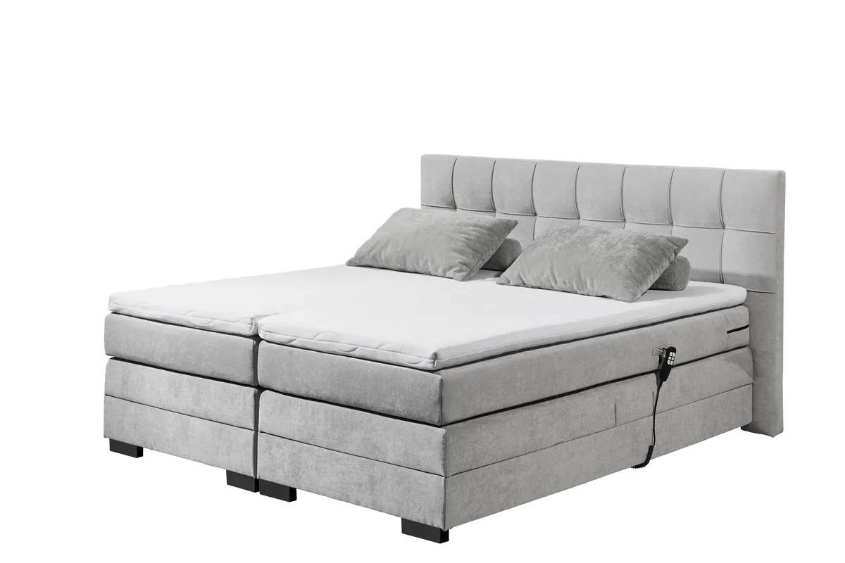 Boxspringbett - Liegefläche ca. 180x200 cm inkl. motorische Relaxfunktion, Stoff, Silberfarben