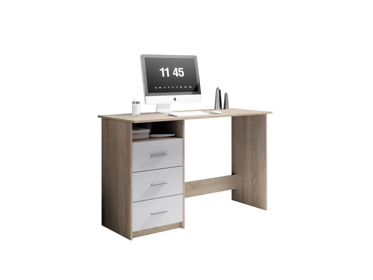 Schreibtisch - LB ca. 123x50 cm, Sonoma Eiche Nachbildung, Weiß