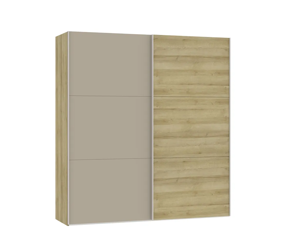 Schwebetürenschrank JOIN IT- B ca. 202 cm., Eiche Dekor, Glas, Braun, Matt