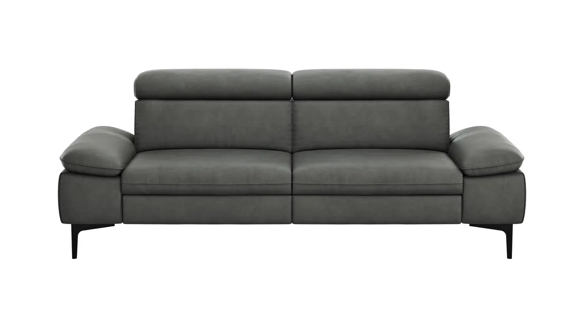 Sofa Felipa - 3-Sitzer inkl. Kopfteil verstellbar, Leder, Grau