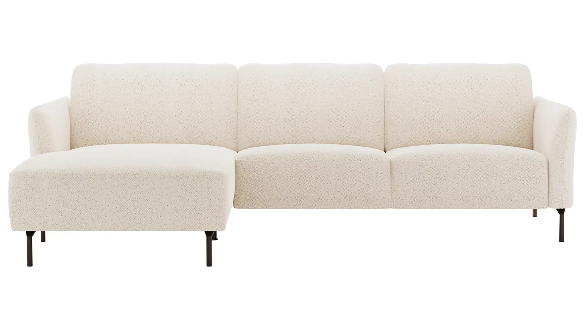 Ecksofa Leona - Longchair mit 3-Sitzer rechts inkl. Sitzvorzug motorisch, Stoff, Creme