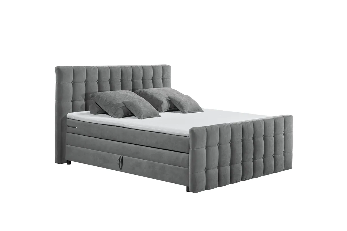 Boxspringbett - Liegefläche ca. 180x200 cm, Stoff, Dunkelgrau