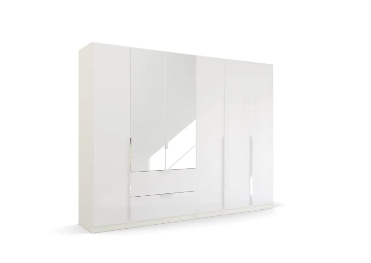 Drehtürenschrank RAGONA SPIN- B ca. 271 cm, Weiß, Weiß Hochglanz, Spiegel