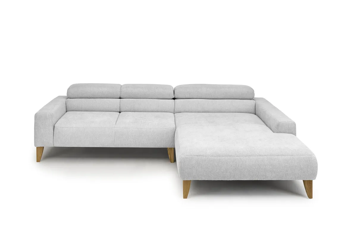 Ecksofa CHENOA - 2-Sitzer mit Longchair rechts, Sitzvorzug motorisch, Stoff, Silbergrau