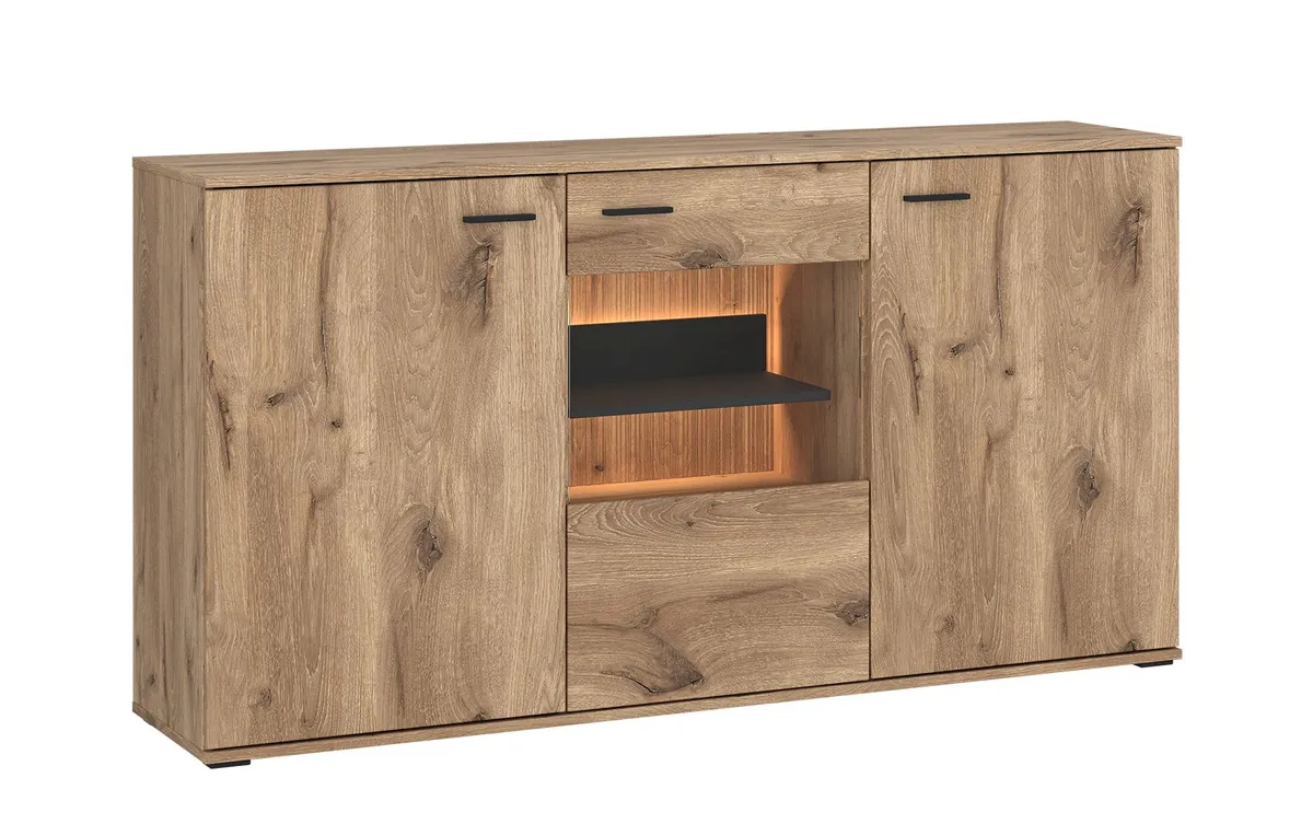 Sideboard - mit Beleuchtung, Viking Eiche Nachbildung, Anthrazit