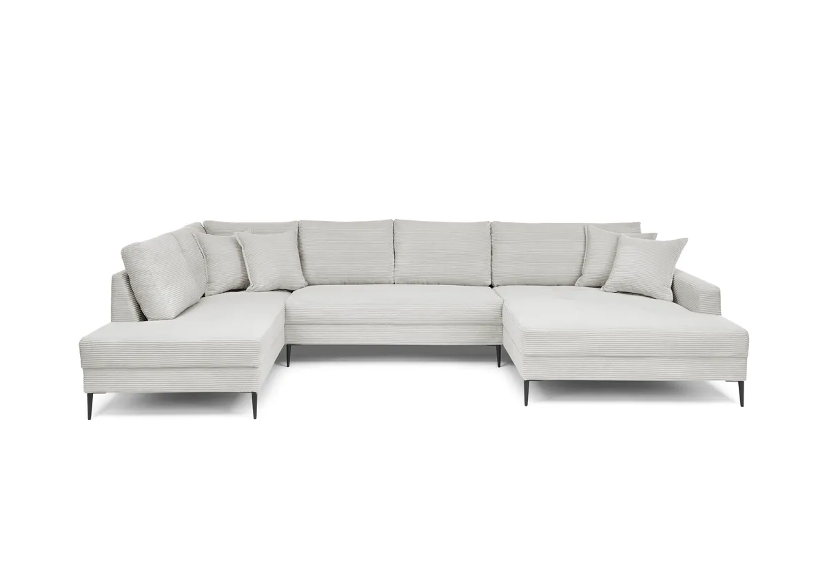 Wohnlandschaft - Ecke links, 2-Sitzer, Longchair rechts, Stoff, Hellgrau