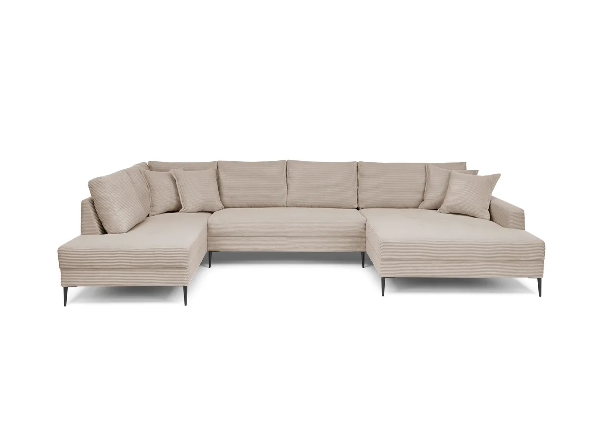 Wohnlandschaft - Ecke links, 2-Sitzer, Longchair rechts, Stoff, Beige