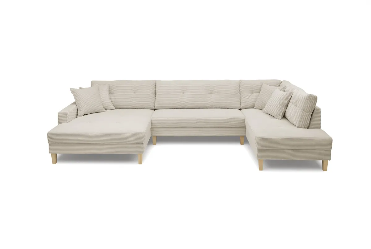 Wohnlandschaft - Longchair links, 2-Sitzer, Ecke rechts, Stoff, Creme