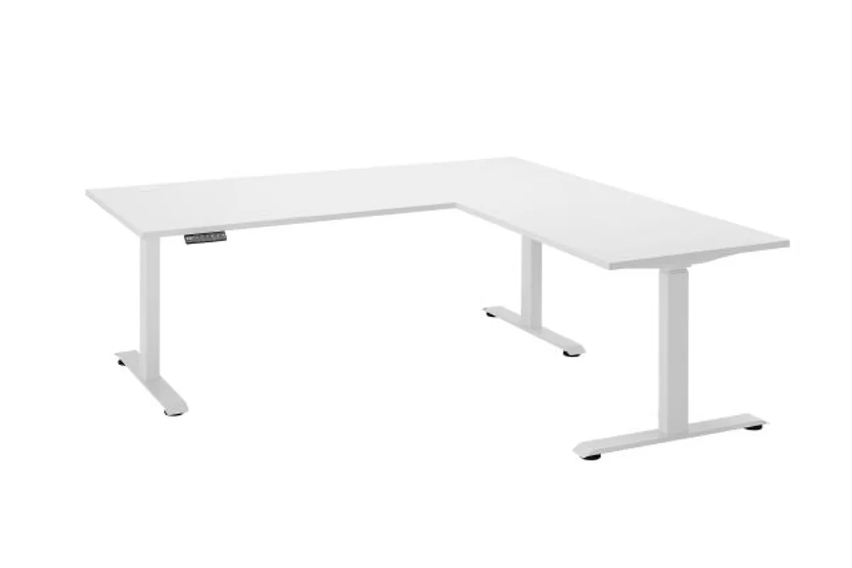 Eckschreibtisch - höhenverstellbar, LB ca. 185x77 cm, Weiß