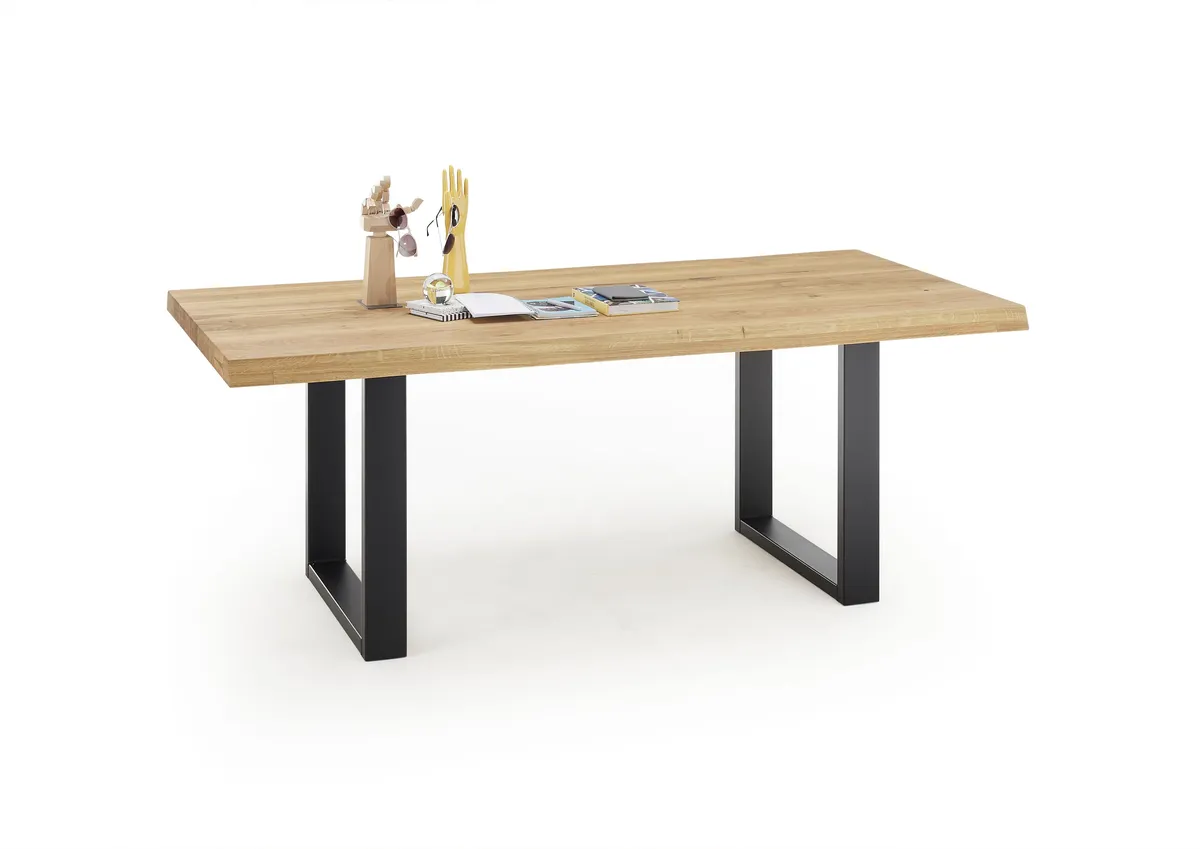 Esstisch - LB ca. 200x100 cm, Wildeiche massiv geölt, Baumkante, Schwarz