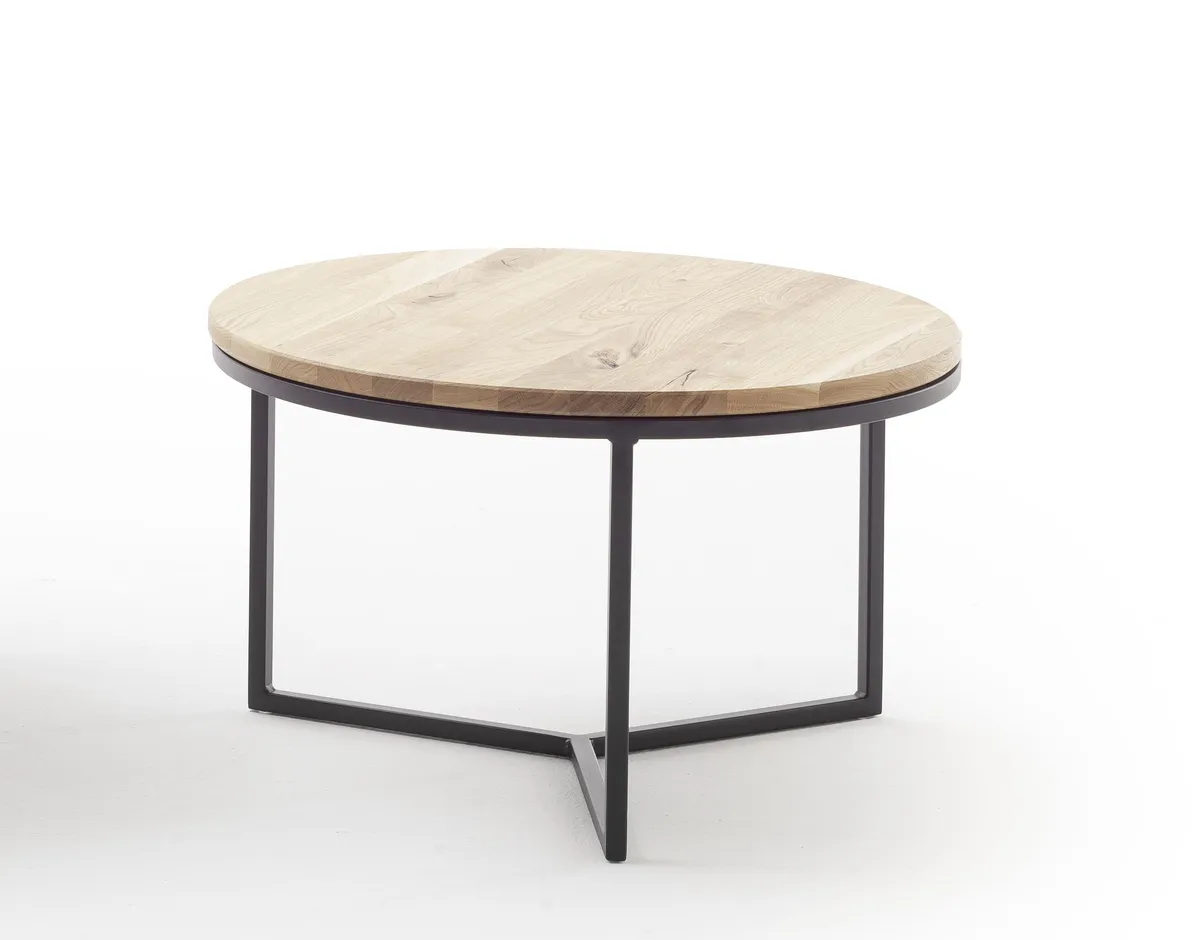 Couchtisch Joan 2- LBH ca. 58x58x33 cm, Asteiche massiv, Gestell schwarz