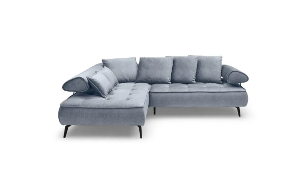 Ecksofa - 2-Sitzer, Ecke links inkl. Schlaffunktion, Relaxfunktion, Stoff, Silberfarben
