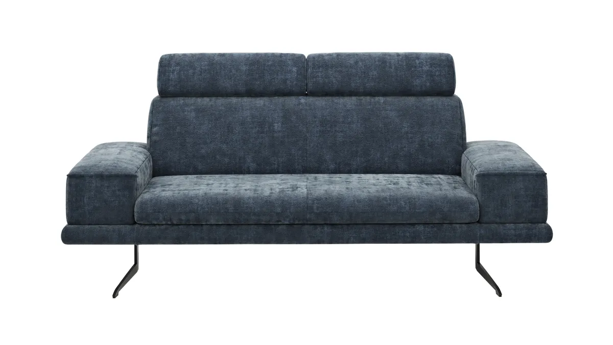 Sofa Hubertus - 2-Sitzer, Kopfstütze verstellbar, Stoff, Blau