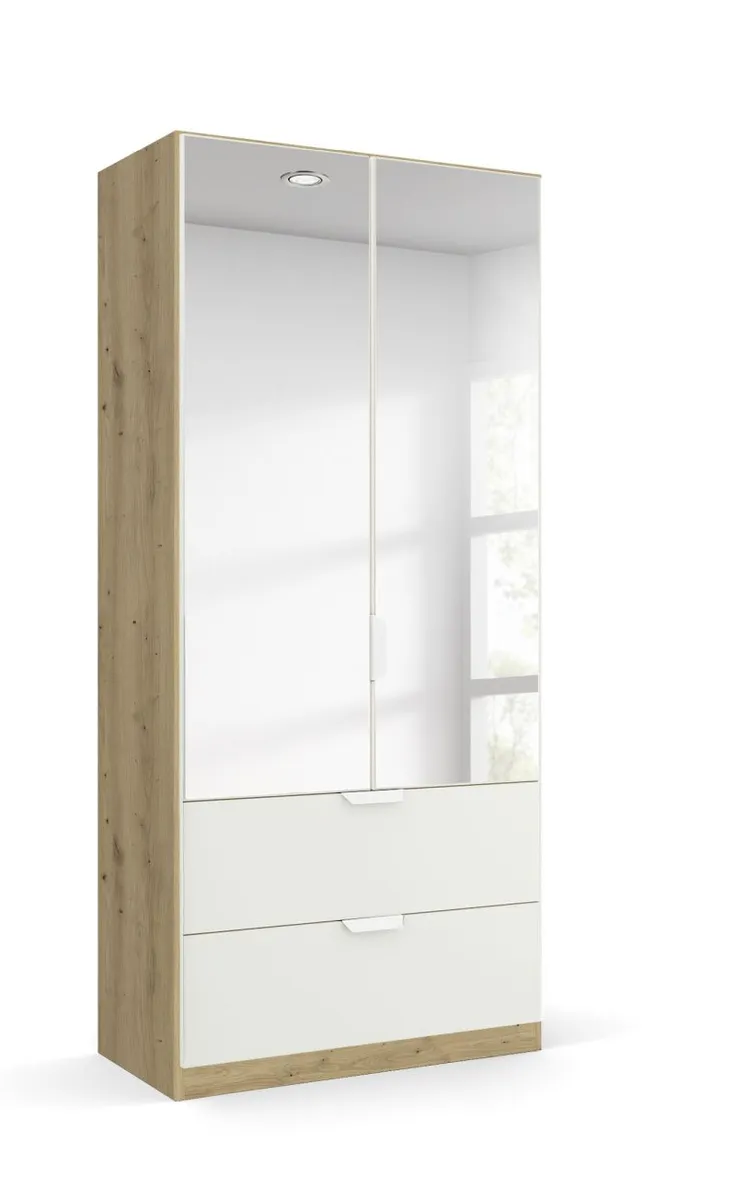 Drehtürenschrank ROMAN SPIN- B ca. 91 cm, Eiche Dekor, Weiß, Spiegel