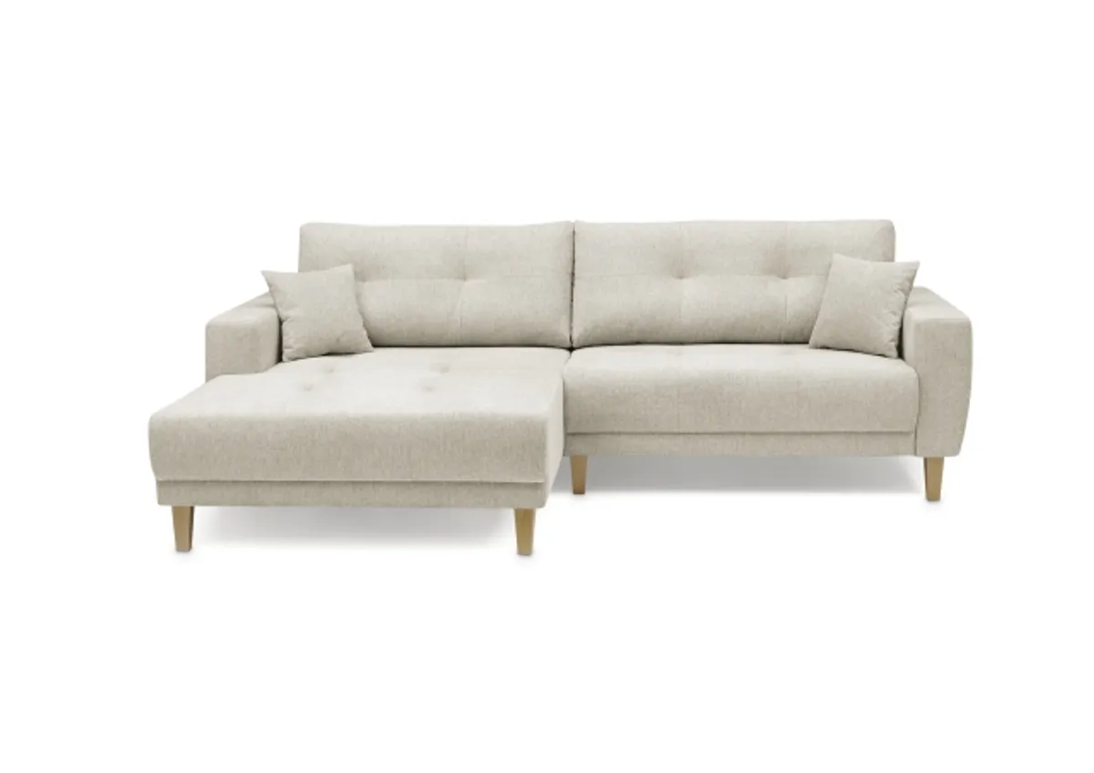 Ecksofa - Ecke links, 3-Sitzer inkl. elektrische Sitztiefenverstellung, Stoff, Graubeige