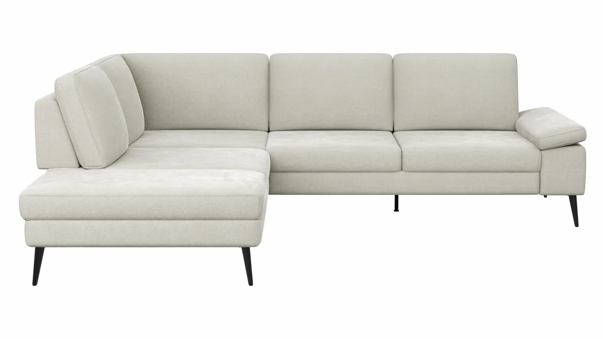 Ecksofa Houston - 1-Sitzer mit Abschlussteil links, Eckelement und 2,5-Sitzer rechts, inkl. Sitztiefenverstellung und Armlehne klappbar, Stoff, Natur