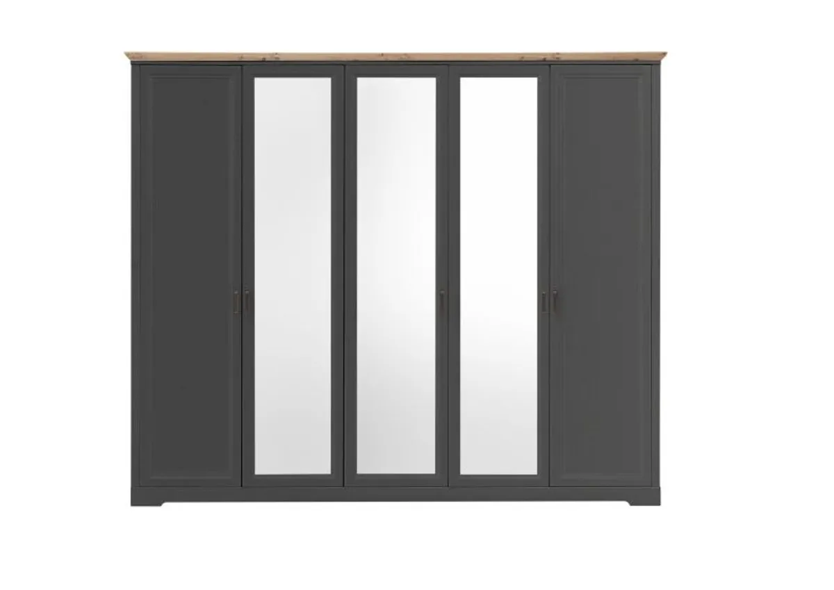 Kleiderschrank- B ca. 266 cm, Graphit, Eiche Dekor,Spiegel