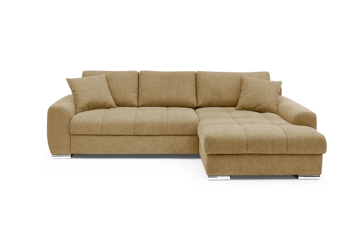 Polsterecke NANJA -  2-Sitzer, Ecke rechts inkl. Schlaffunktion mit Bettkasten, Stoff Curry