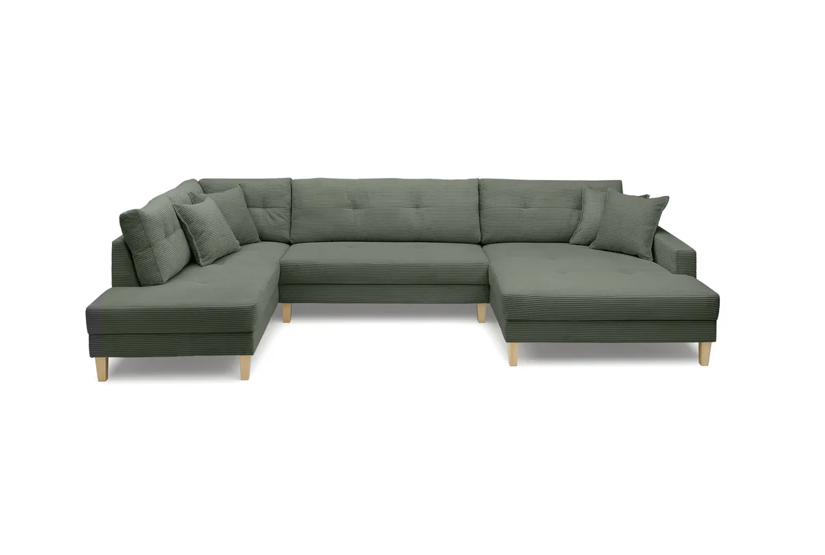 Wohnlandschaft - Ecke links, 2-Sitzer, Longchair rechts, Stoff, Grün