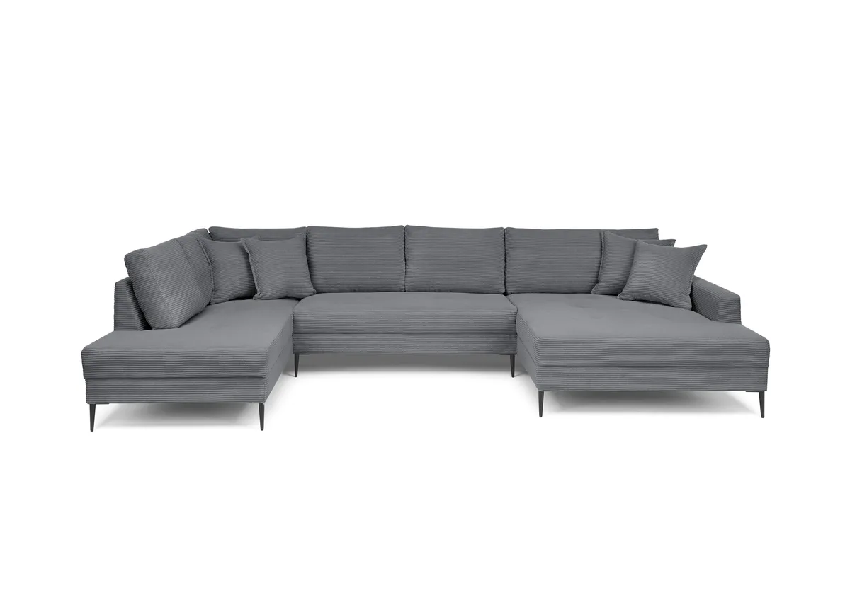 Wohnlandschaft - Ecke links, 2-Sitzer, Longchair rechts, Stoff, Grau