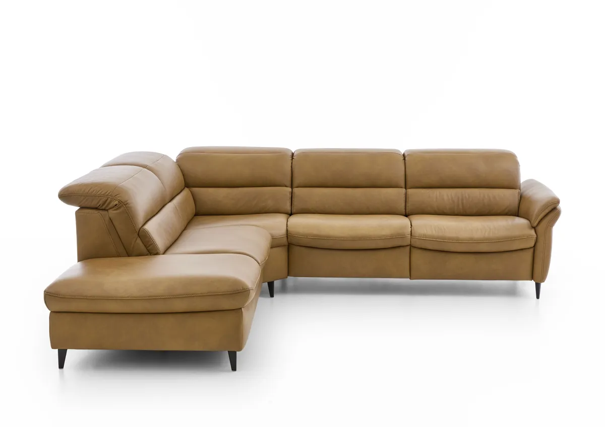 Ecksofa - Ecke links mit 2,5-Sitzer, Kopfteil verstellbar, Leder, Hellbraun