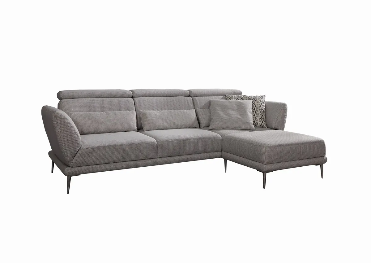 Sofa - 2,5 Sitzer mit Longchair rechts, Stoff, Graubeige