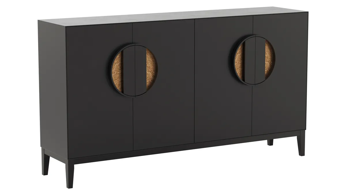 Sideboard Jyn - BHT ca. 197x109x46 cm, Lack, Schwarz