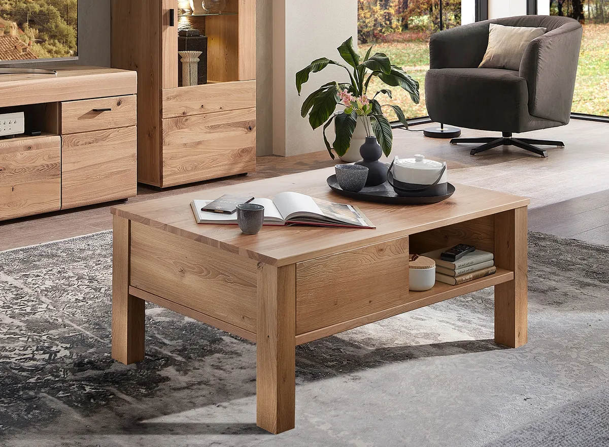 Couchtisch - mit Schubkasten, LBH ca. 115x65x45 cm, Altesche teilmassiv