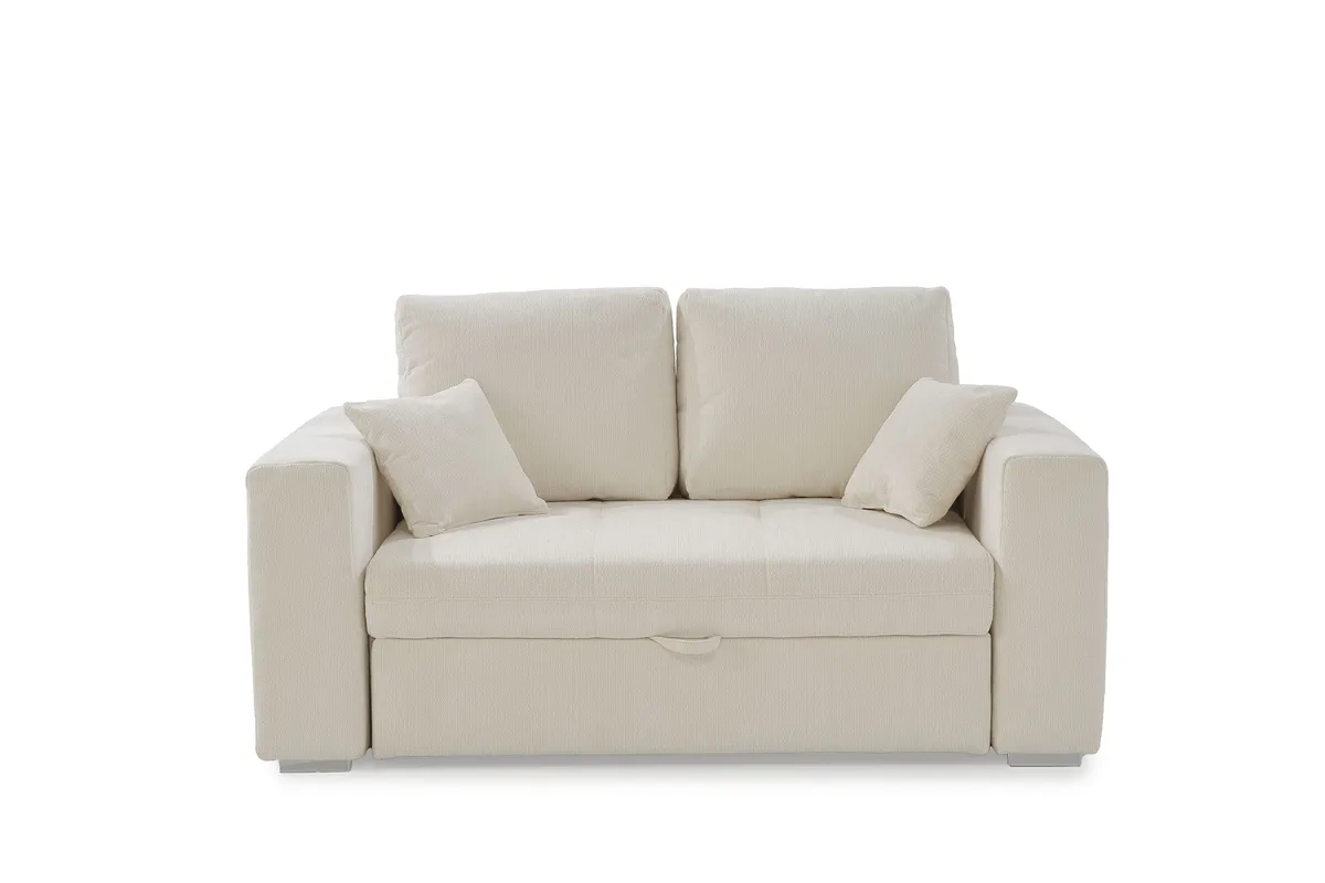 Sofa JORDEN 2 - 1,5-Sitzer inkl. Schlaffunktion mit Bettkasten, Stoff, Beige
