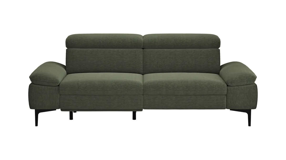 Sofa Felipa - 3-Sitzer inkl. Relaxfunktion (motorisch) und Kopfteil verstellbar, Stoff, Dunkelgrün