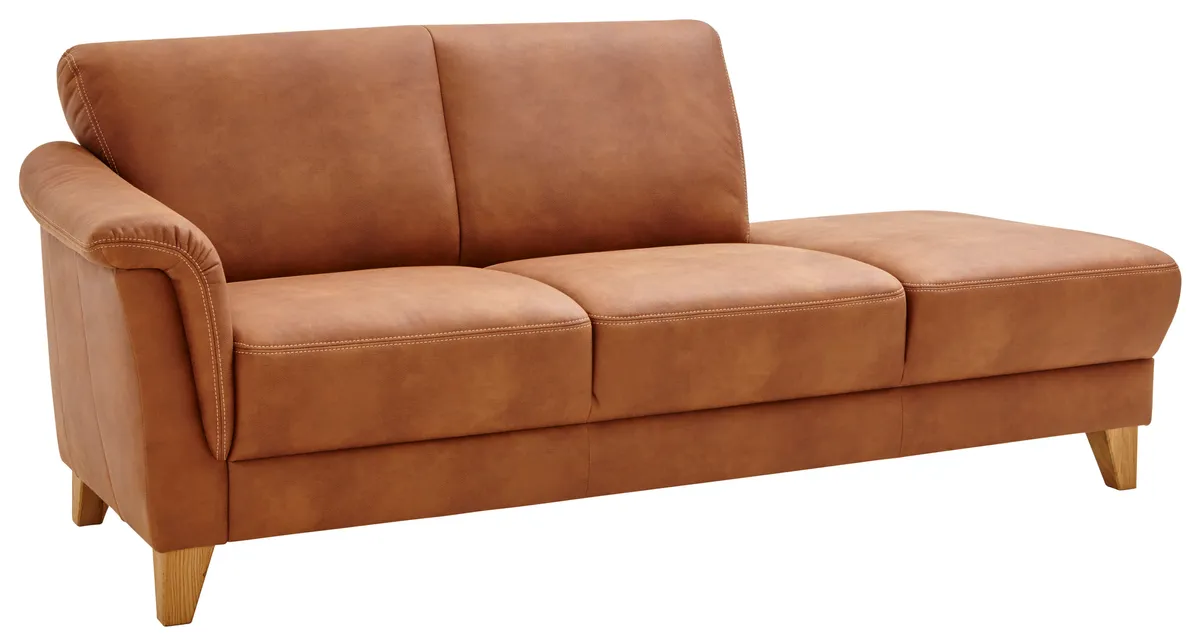 Sofa Providence - Recamiere links, Leder & Stoff, Braun