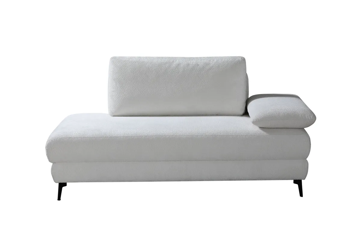 Einzelliege - Schlaffunktion mit Bettkasten, Armteil verstellbar, Stoff, Weiß