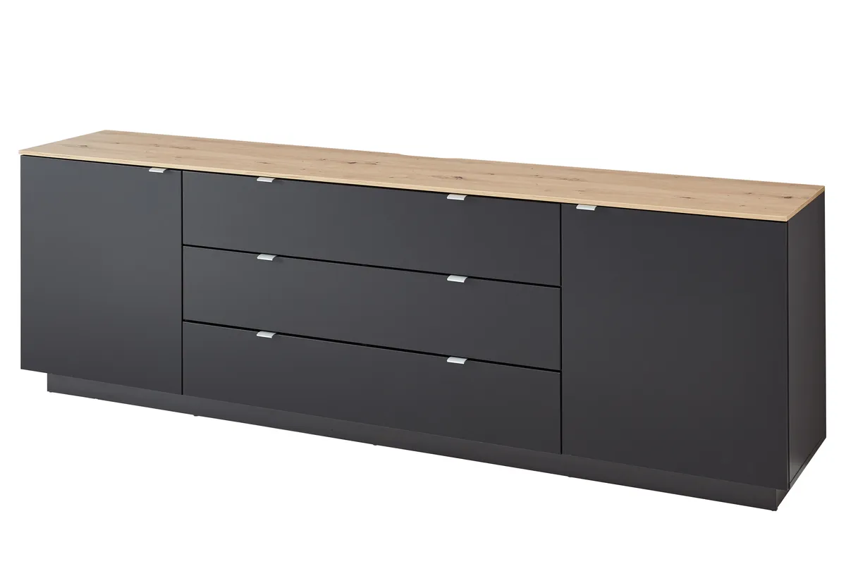 TV-Sideboard - Schwarz, Eiche Dekor