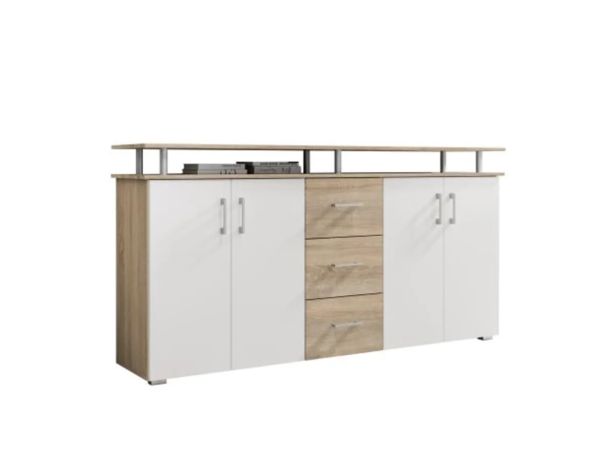Highboard - B ca. 178 cm, Sonoma Eiche Nachbildung, Weiß