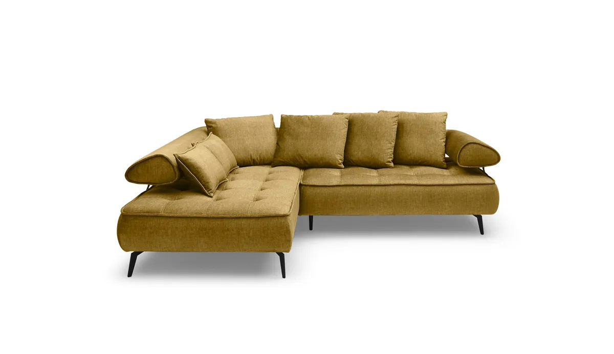 Ecksofa - Ecke links, 2-Sitzer inkl. Schlaffunktion, Relaxfunktion, Stoff, Senfgelb