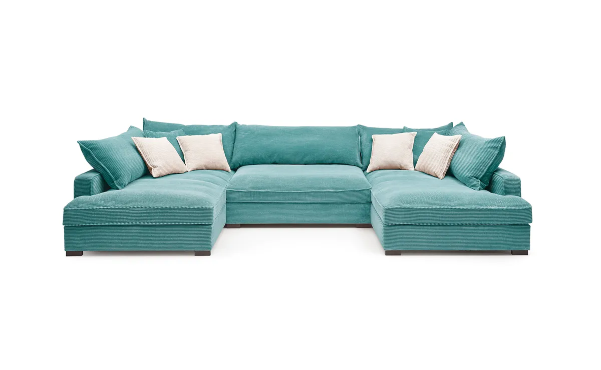 Wohnlandschaft - Longchair links, 2-Sitzer, Ecke rechts, Stoff, Petrol