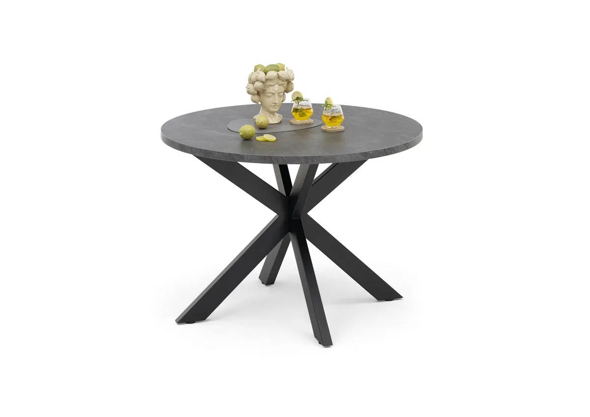Esstisch - Ø/H ca. 110x75 cm, Keramikoptik grau, Schwarz