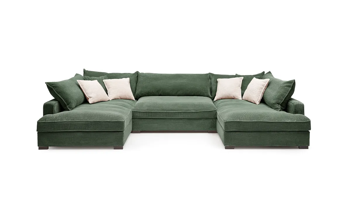 Wohnlandschaft - Longchair links, 2-Sitzer, Ecke rechts, Stoff, Grün