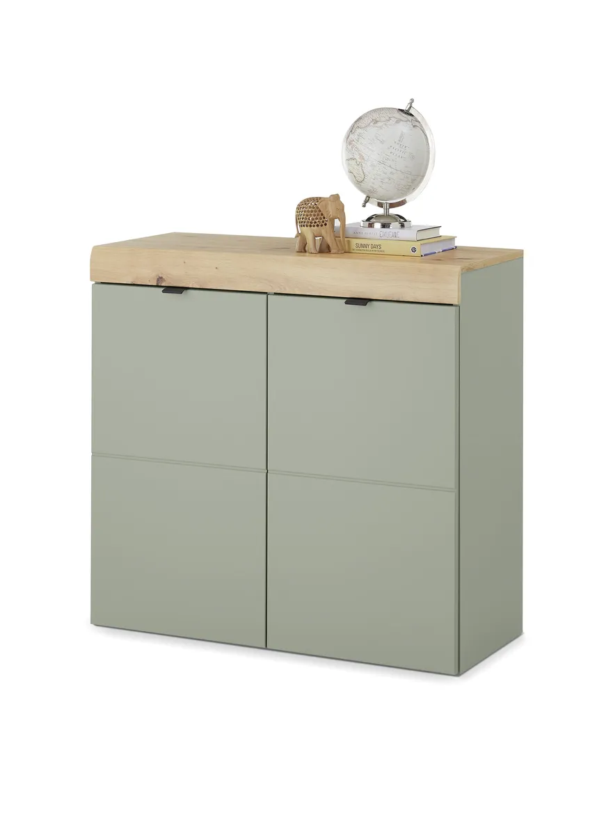 Schuhschrank - B ca. 90 cm, Schilfgrün, Artisan Eiche Nachbildung