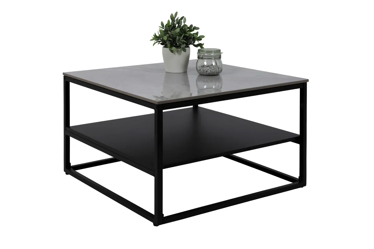 Couchtisch - LB ca. 70x70 cm, Marmoroptik grau, Schwarz