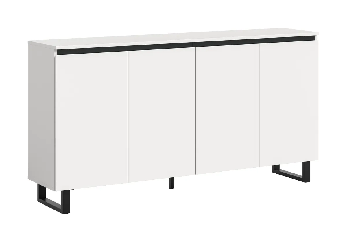 Sideboard - B ca. 160 cm, Weiß, Schwarz