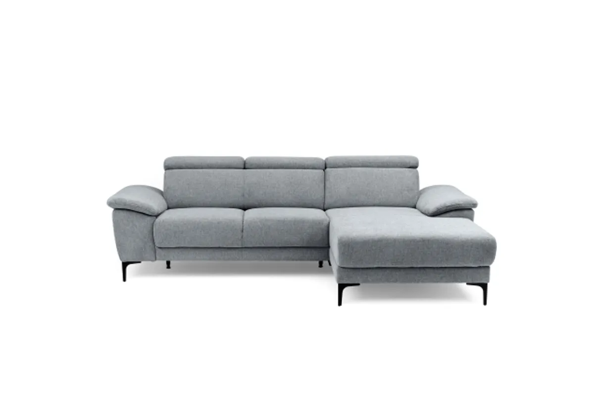 Ecksofa EZRA - 2-Sitzer, Ecke rechts inkl. Kopfteilverstellungen, Sitzvorzug, Stoff, Dunkelgrau