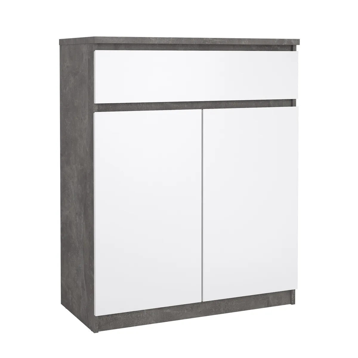 Kommode - B ca. 81 cm, Betonoptik, Weiß Hochglanz