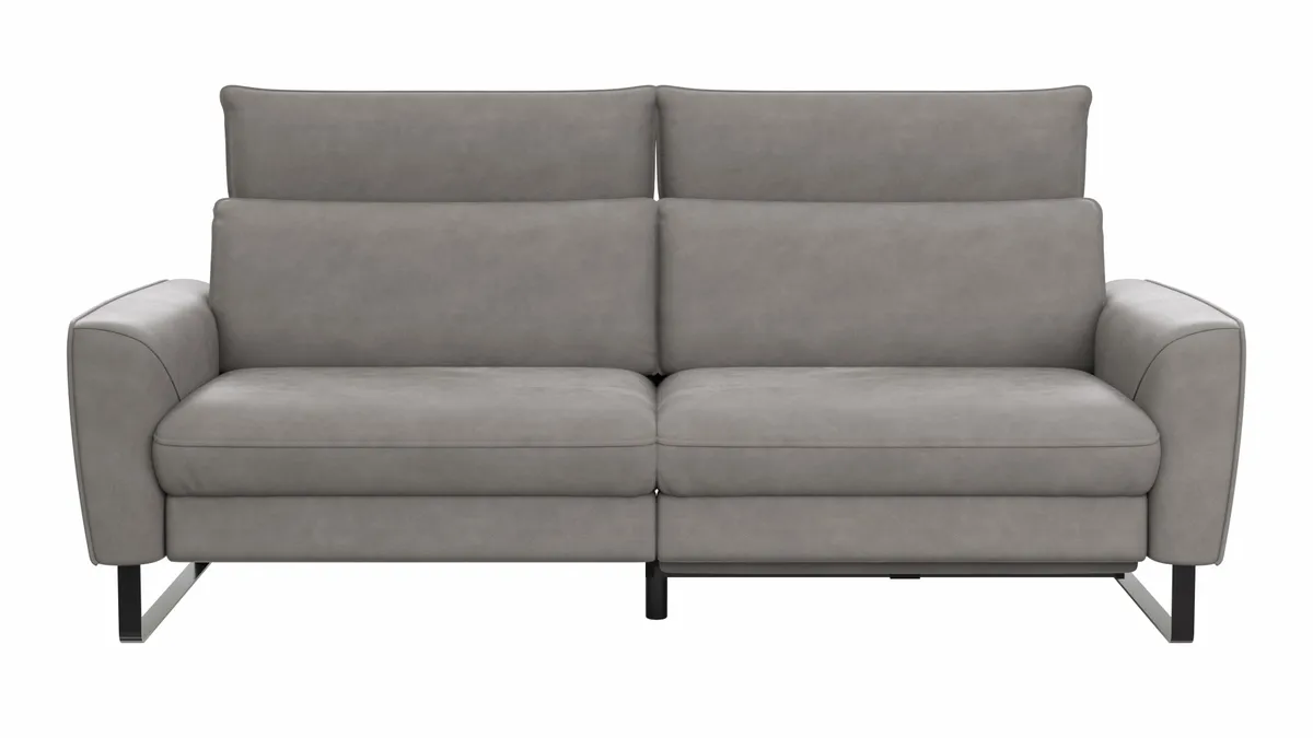 Sofa Avela - 3-Sitzer inkl. Relaxfunktion motorisch und Kopfteil verstellbar, Leder, Steingrau